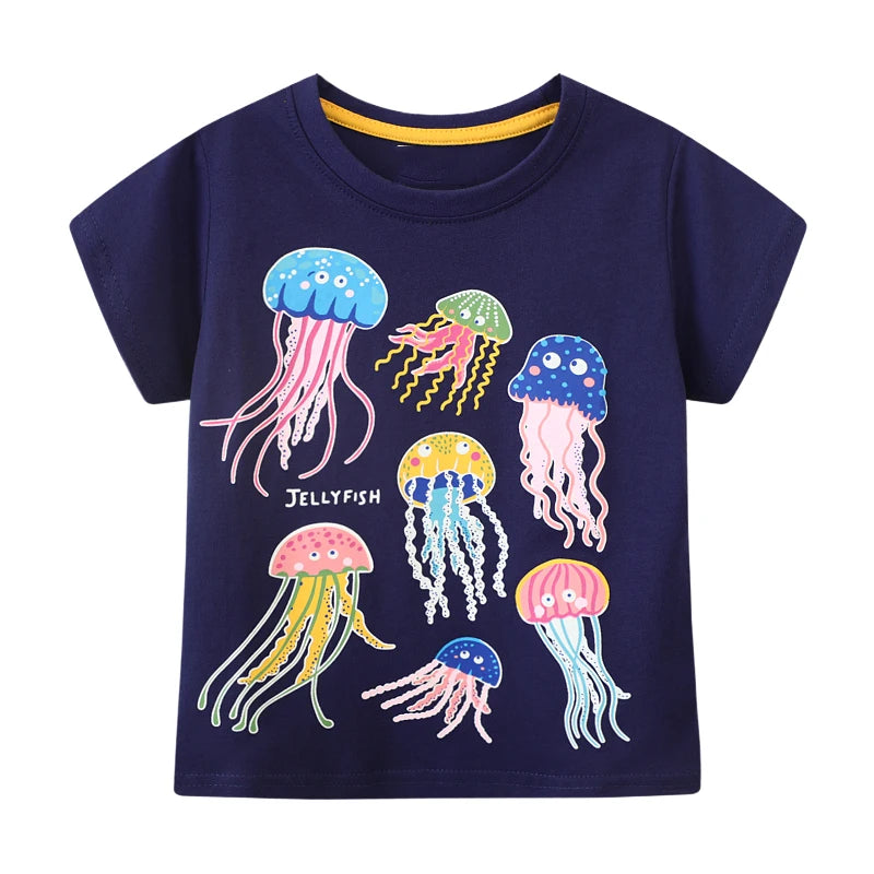 Little maven 2024 New Fashion Tops Children's Clothing Luminous Jellyfish Kids Clothes Summer Baby Boys Short Sleeves T Shirts