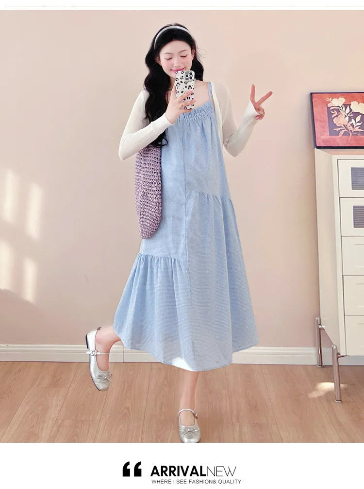 Pregnant Women's Dress 2025 Summer New Style Temperament Small Fresh Age Reducing Polka Dot Long Skirt
