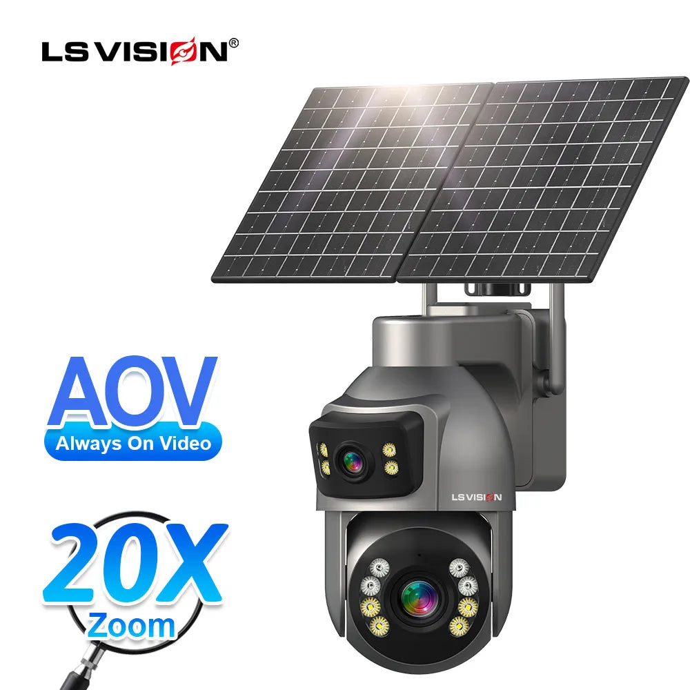 LS VISION 4G WiFi Solar Powered CCTV Camera AOV 7/24 Network Home Security AI Popular Outdoor Solar Network Camera