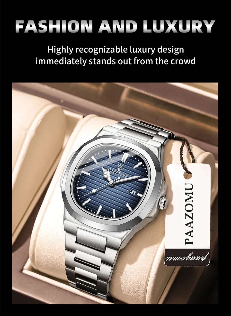 PAAZOMU 2025New Men Stainless Steel Watch Quartz Waterproof Male Clock Business Watch Mens Watches Top Brand Luxury Men Watch