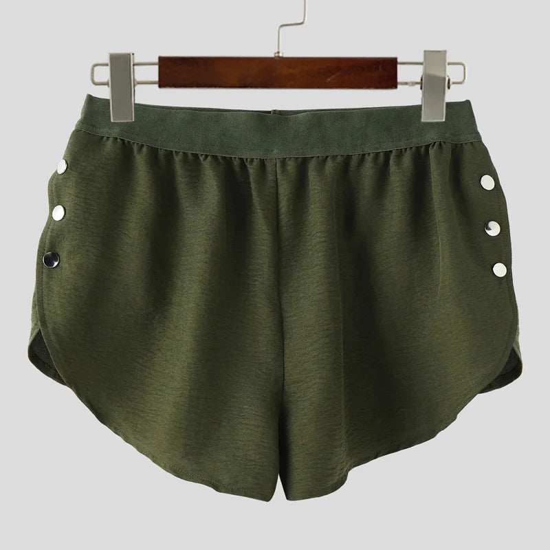 INCERUN Men Shorts Solid Color Elastic Waist Split Side Button Men Bottoms Streetwear 2025 Fashion Sexy Casual Male Shorts S-5XL