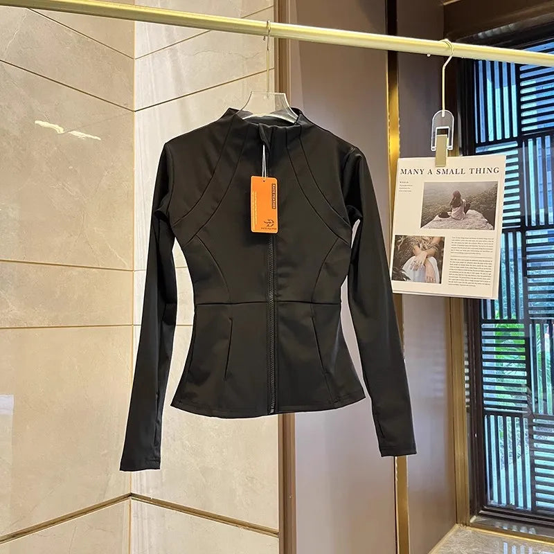 Women Sports Jacket Zip Fitness Yoga Shirt Workout Running Coats Warm Gym Long Sleeve Top Cardigan Slim Tight Jacket Activewear