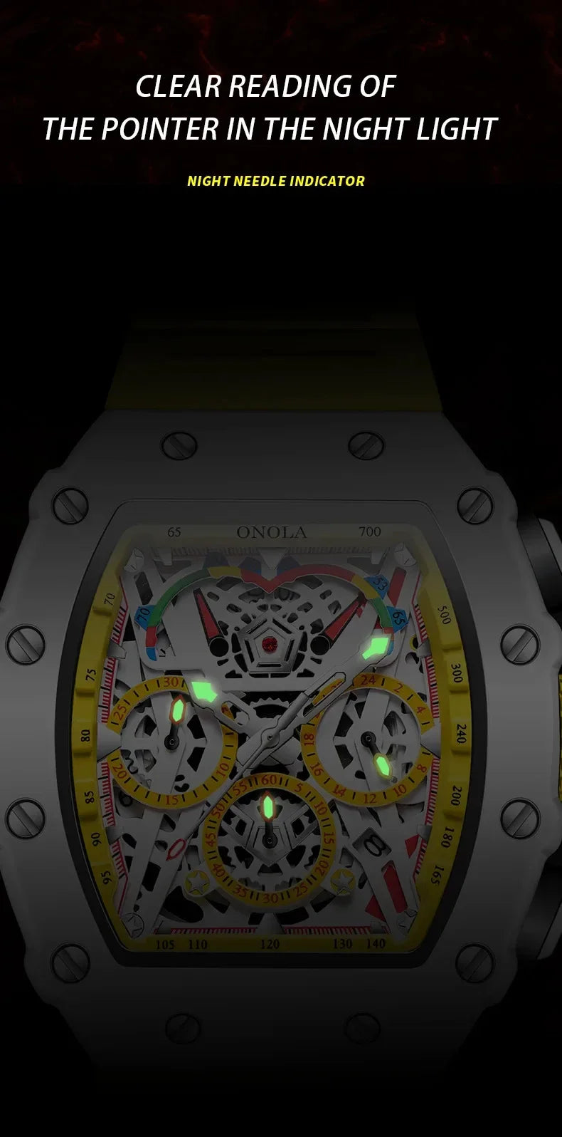 Watches for Man ONOLA 6827W Trend White Men Watch Waterproof Chronograph Quartz Wristwatch Sports Silicone Strap Reloj Hombre