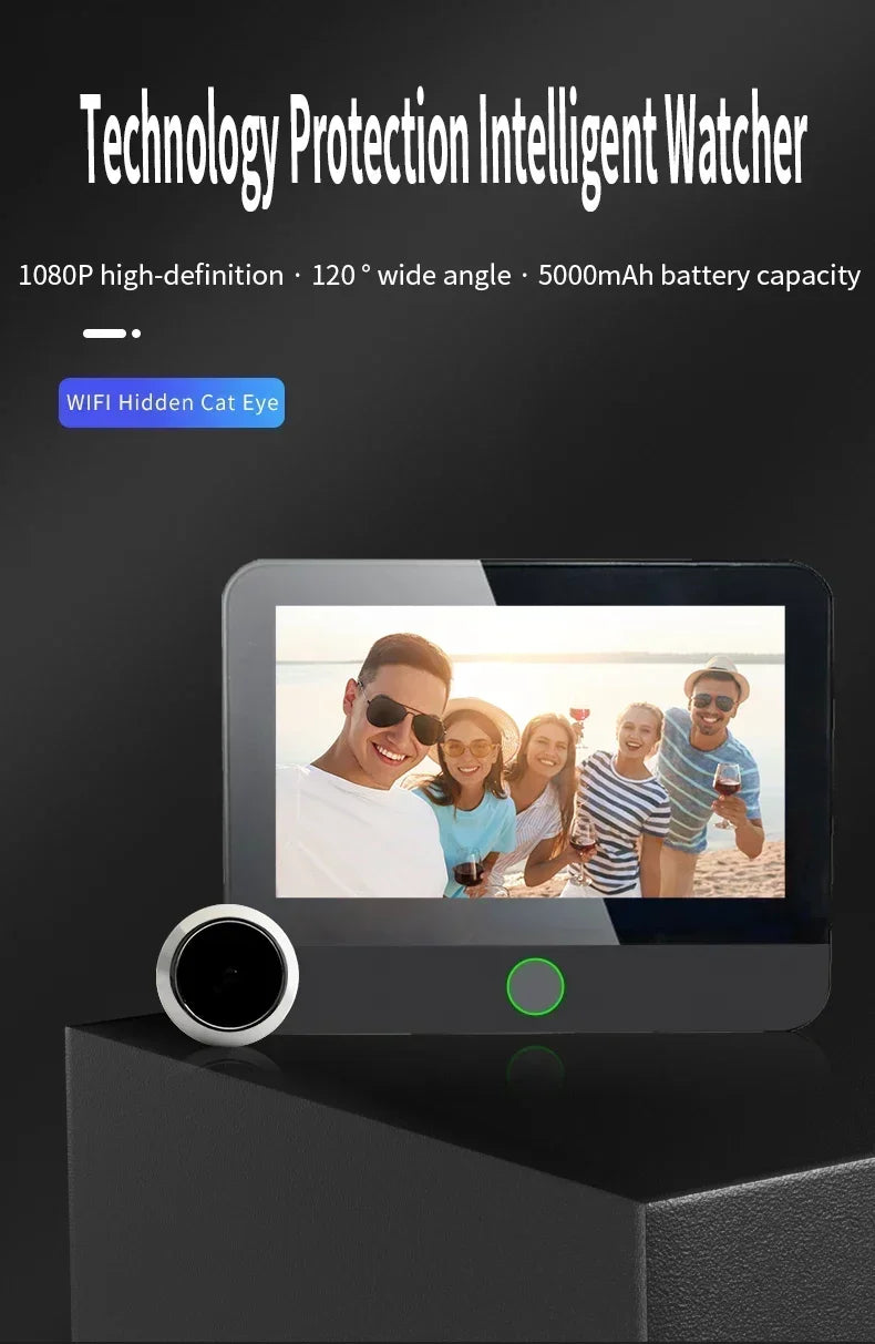 New WiFi Smart Door Bell Eye 1080P FHD Peephole Camera Audio 4.3' IPS Screen PIR Infrared Announcement Digital Viewer