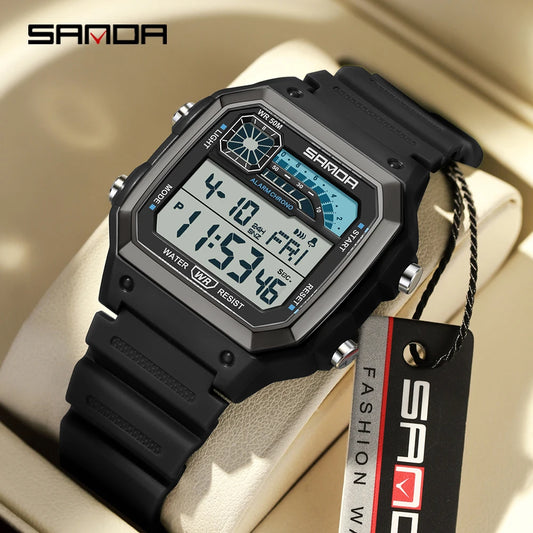 SANDA 6196 Electronic Watch Night Glow Waterproof Sports Men's Light and Thin Square Classic Male and Female Student Watch