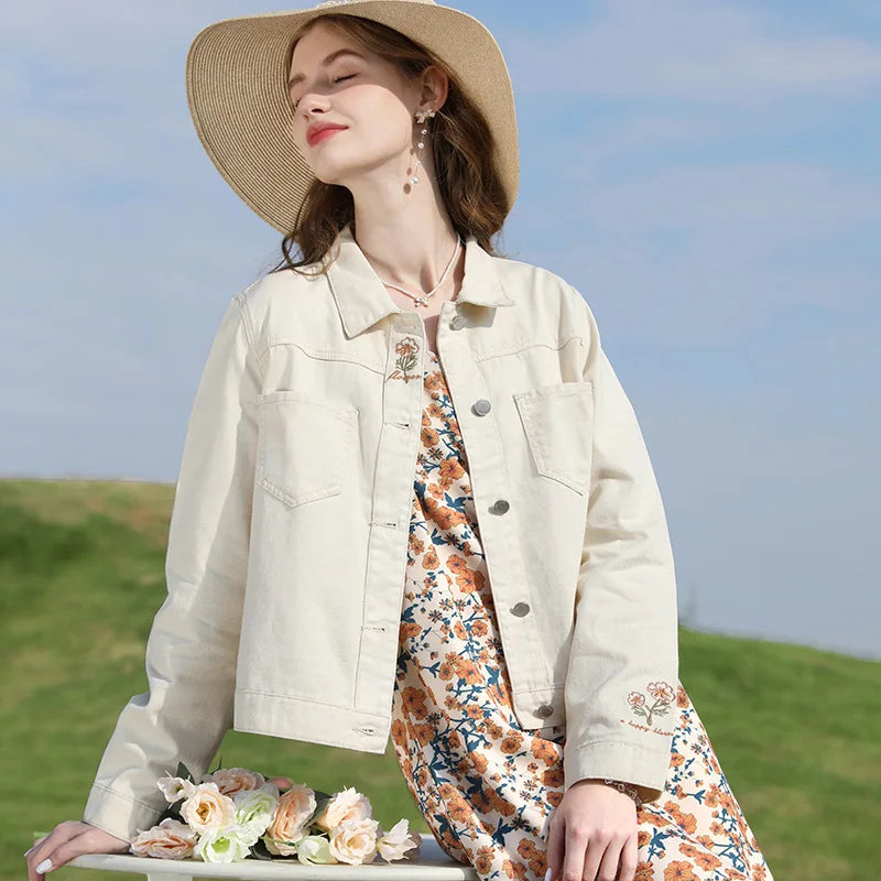 I BELIEVE YOU Denim Jackets for Woman French Embroidery Women's Coat 2023 Spring Casual 100% Cotton Female Clothes 2231184874