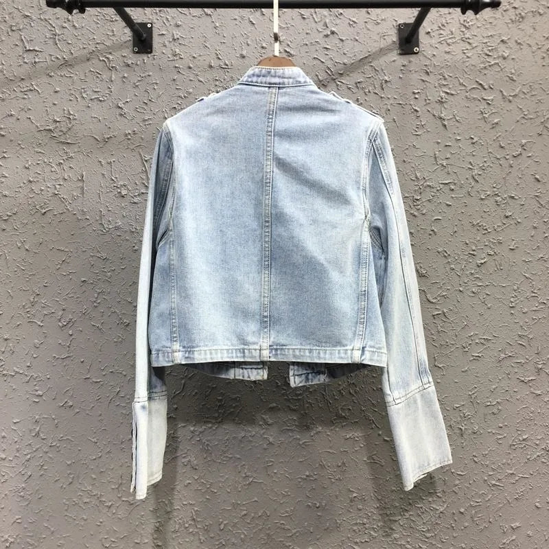 Women's Short Jacket Spring and Autumn New Jacket Top Skinny Stand-up Collar Long-sleeved Denim Fashion Comfort Winter Clothes