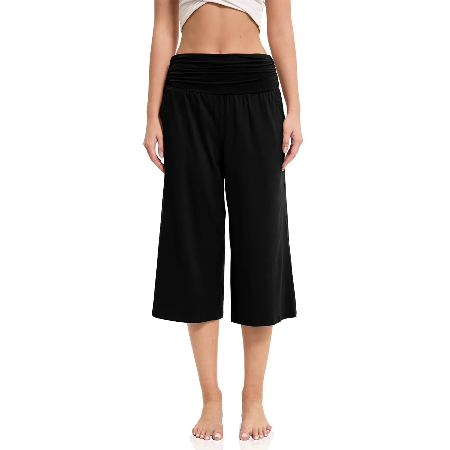 women pants summer loose cropped pants High Waist Solid Color Casual Trousers Pants With Pockets cozy breathable pantalon femme