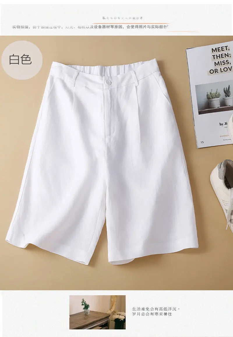 Women's Shorts Cotton Linen High Waisted Short Pants Casual Loose Solid Purple Button Summer Shorts for Women