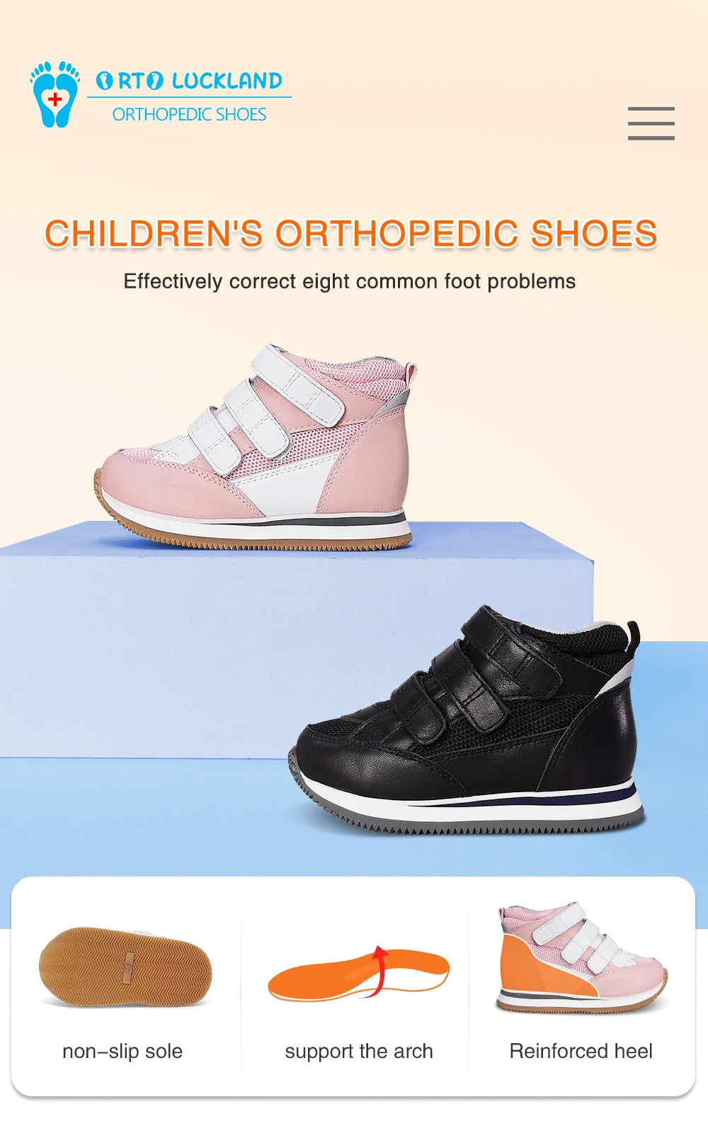 Toddler Kids Shoes Children Orthopedic Sneakers High Back Ankle Support Leather Anti-Slip Sole Running Footwear 2-7 Years