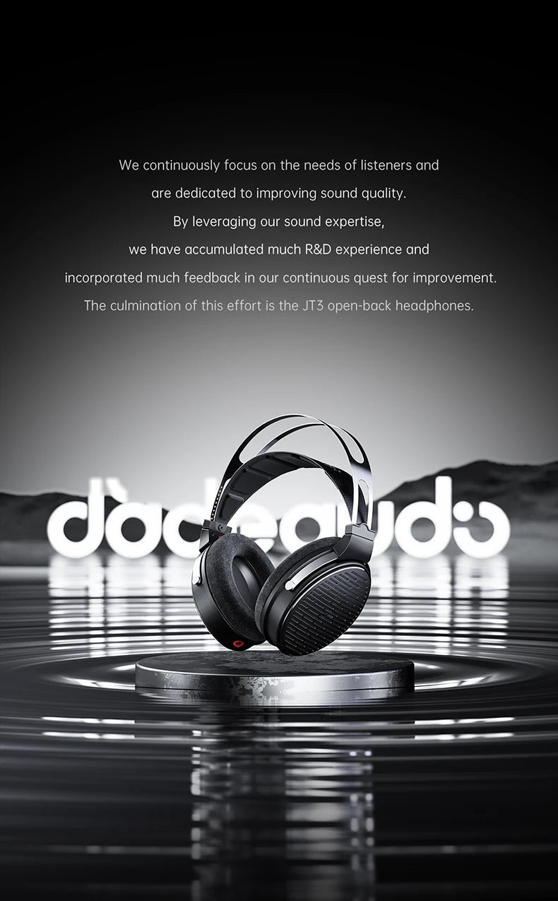 FiiO JT3 Over-Ear Open-Back Headphones, 50mm Dynamic Driver, PEK+PU Composite Diaphragm, Detachable 3.5mm Cable with Mic