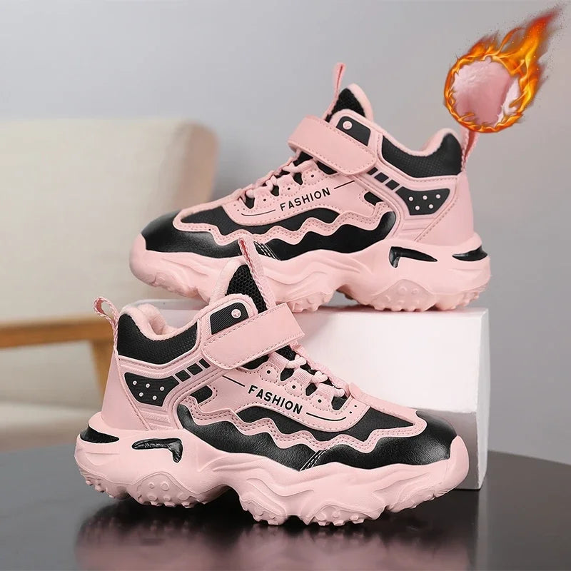 Kids Casual Shoes Winter Boys Leather 5-15y Children Tennis Fashion Sneakers Toddlers Fur Outdoor Footwear Size 29-39