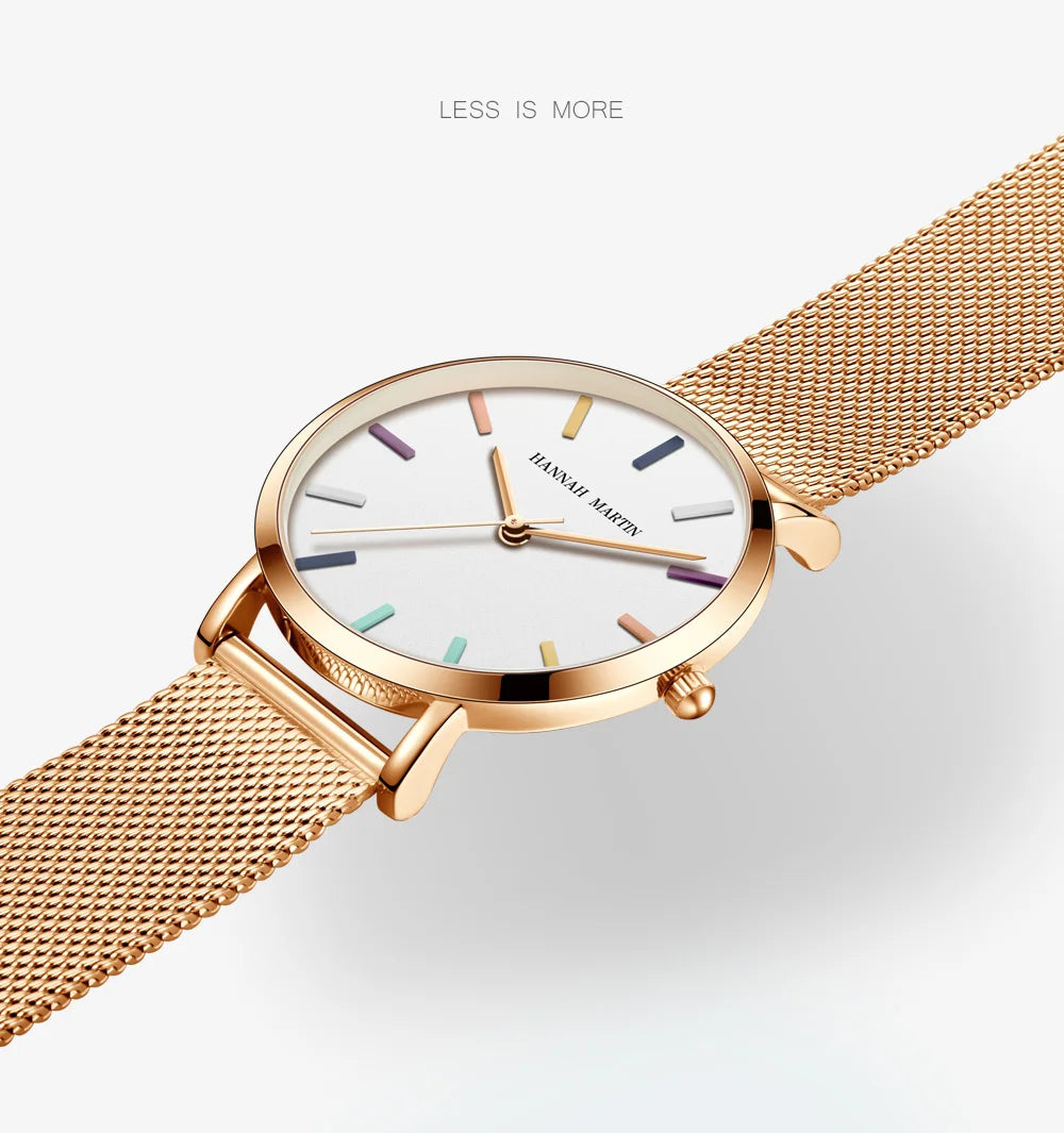 Hannah Martin Top Women Watch Bohemian Style Simple Stainless Steel Mesh Strap Original Japanese Movement Fashion Bracelet Watch