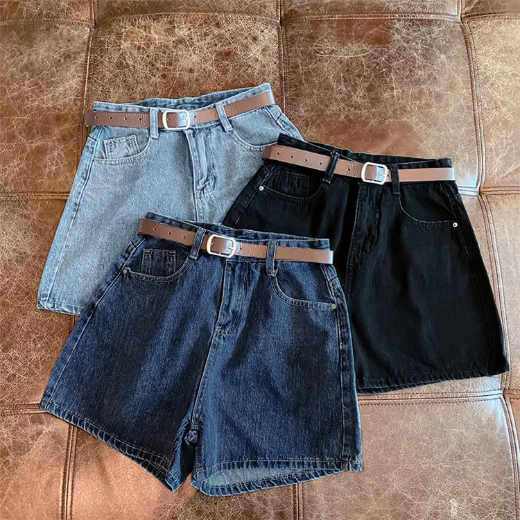 Denim shorts women's summer new trendy Instagram high waist simple slimming loose wide leg versatile A-line hot pants