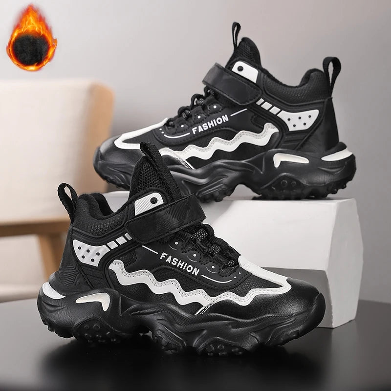 Kids Casual Shoes Winter Boys Leather 5-15y Children Tennis Fashion Sneakers Toddlers Fur Outdoor Footwear Size 29-39