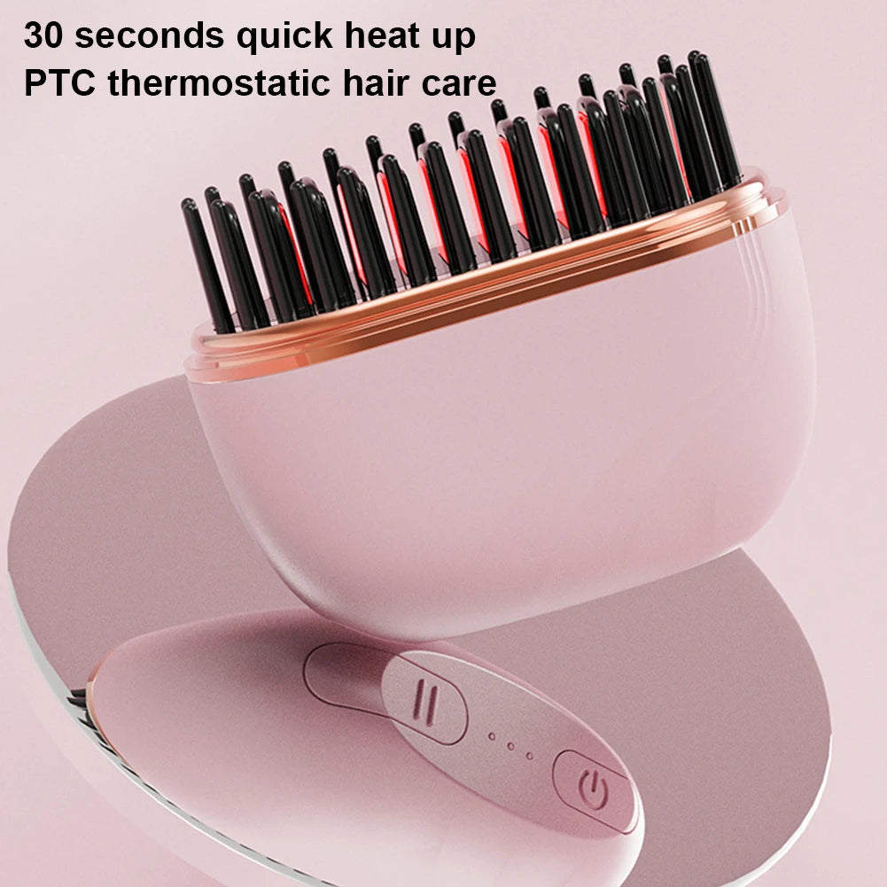 Electric Heating Hair Straightener Brush Portable Mini Hair Straightener 3 Temperature Hot Hair Comb Anti-Scald For Men & Women