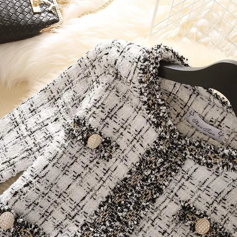 Women's Jackets  Women's Jacket Spring new Trendy Ladies Short Joker Temperament Small Fragrant Tweed Coat Tweed Coat Cardigan