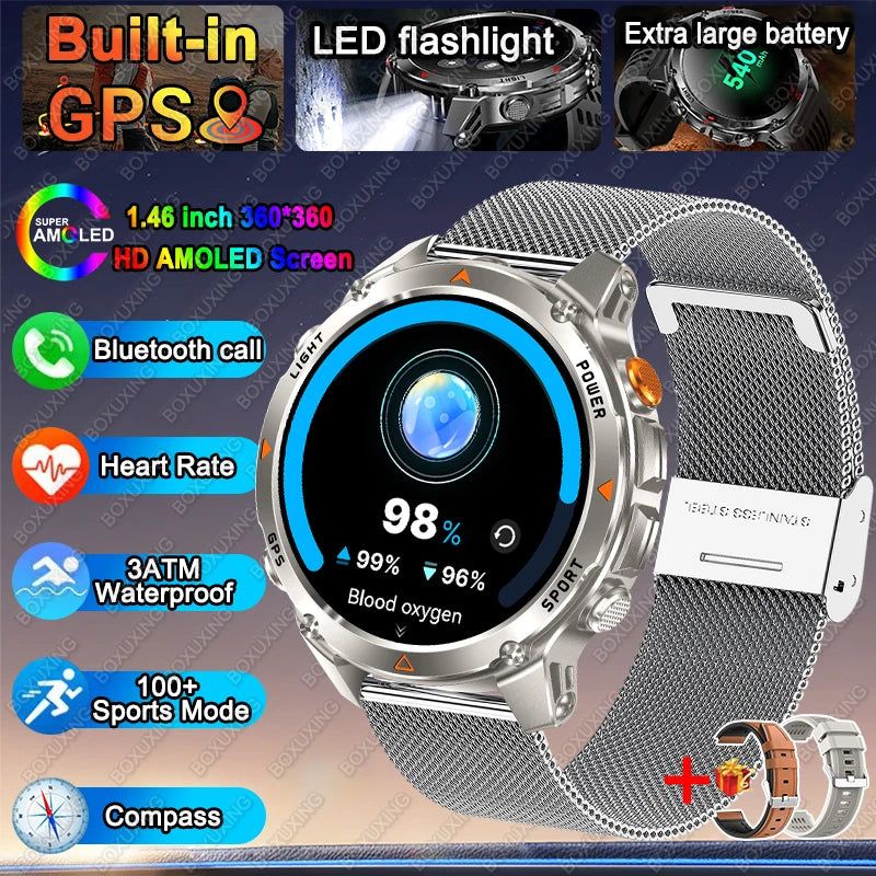 New Military GPS Sports Smart Watch Men Support GNSS Swim 3ATM Waterproof Compass Altimeter BT Call Outdoor Sports Smart Watch