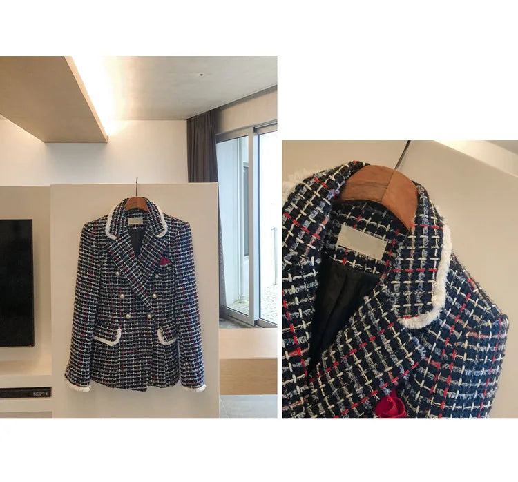 Women's Jacket 2025 Autumn New Celebrity Slim-fitting Long-sleeved Tweed Temperament Coat