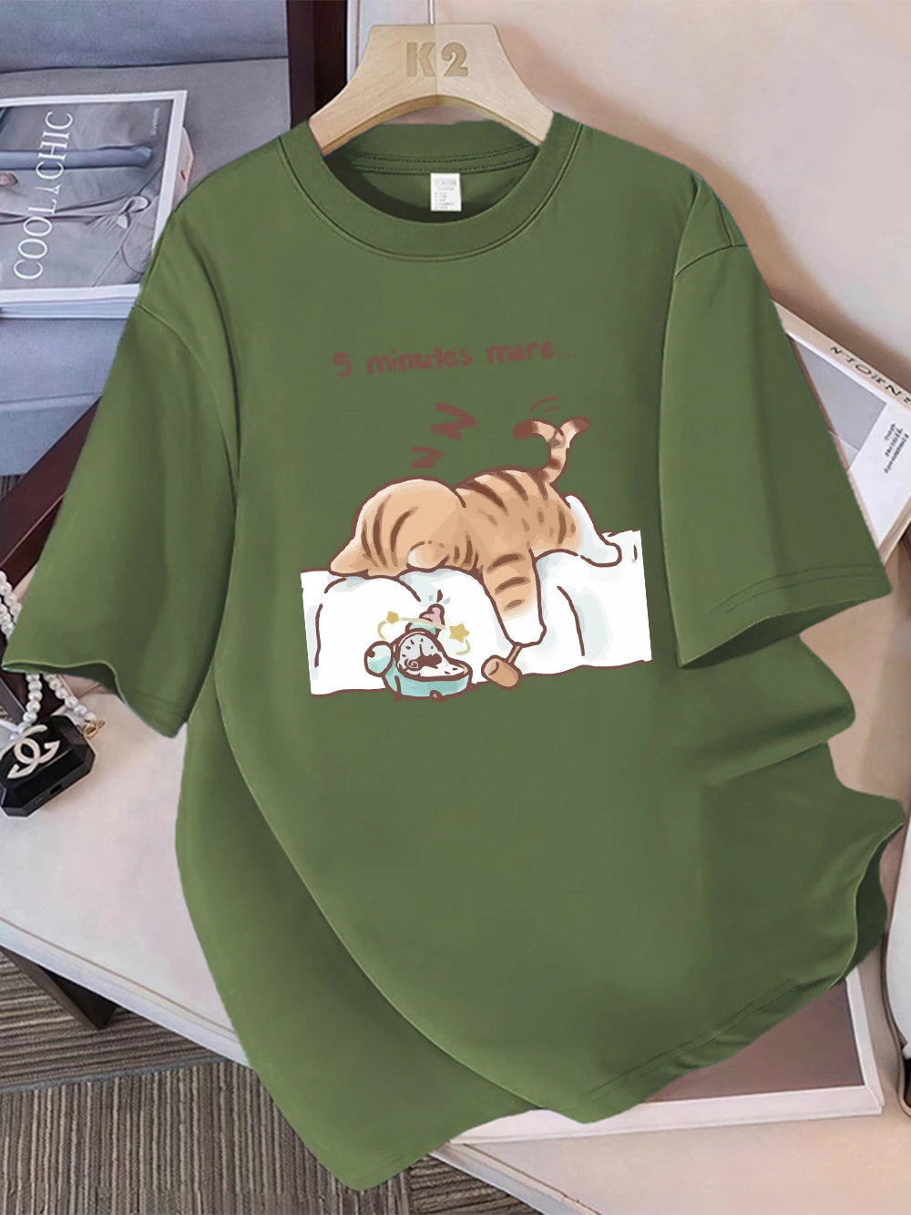 Women T-Shirt Cotton Summer The Cat That Always Wants To Sleep Pattern Prints T Shirt O-Neck Soft Loose Tops Basic Woman Clothes