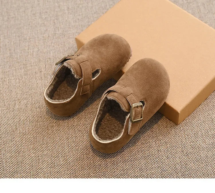 Children Flat Shoes Suede for Winter Kids Moccasins Non-slip Soft Sole 2024 Brand New Boys Girls Leather Shoes Warm Retro Trendy