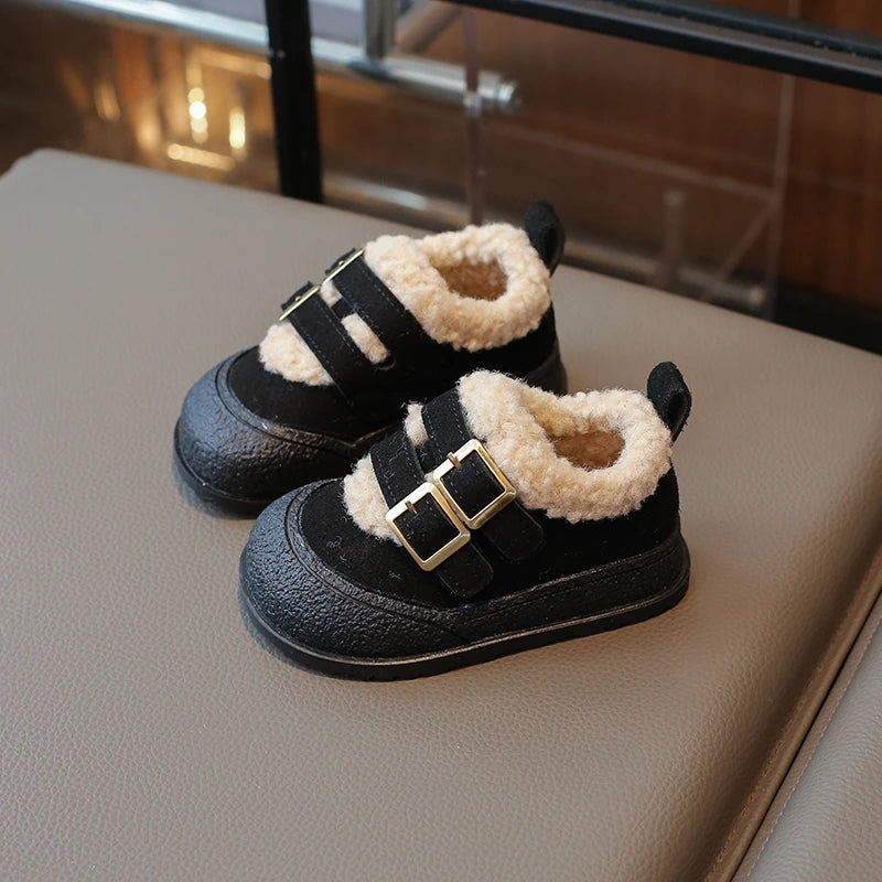 Children's Padded Shoes 0-6 Years Old Khaki Thickened Warm Boys Girls Walking Shoes Beige Soft Non-slip Kids Baby Cotton Boots