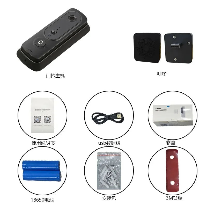 Smart WiFi Doorbell 1080P HD Wide Angle Camera Wireless Doorbell Motion Detection Video Doorbell Two Way Voice for Home Security