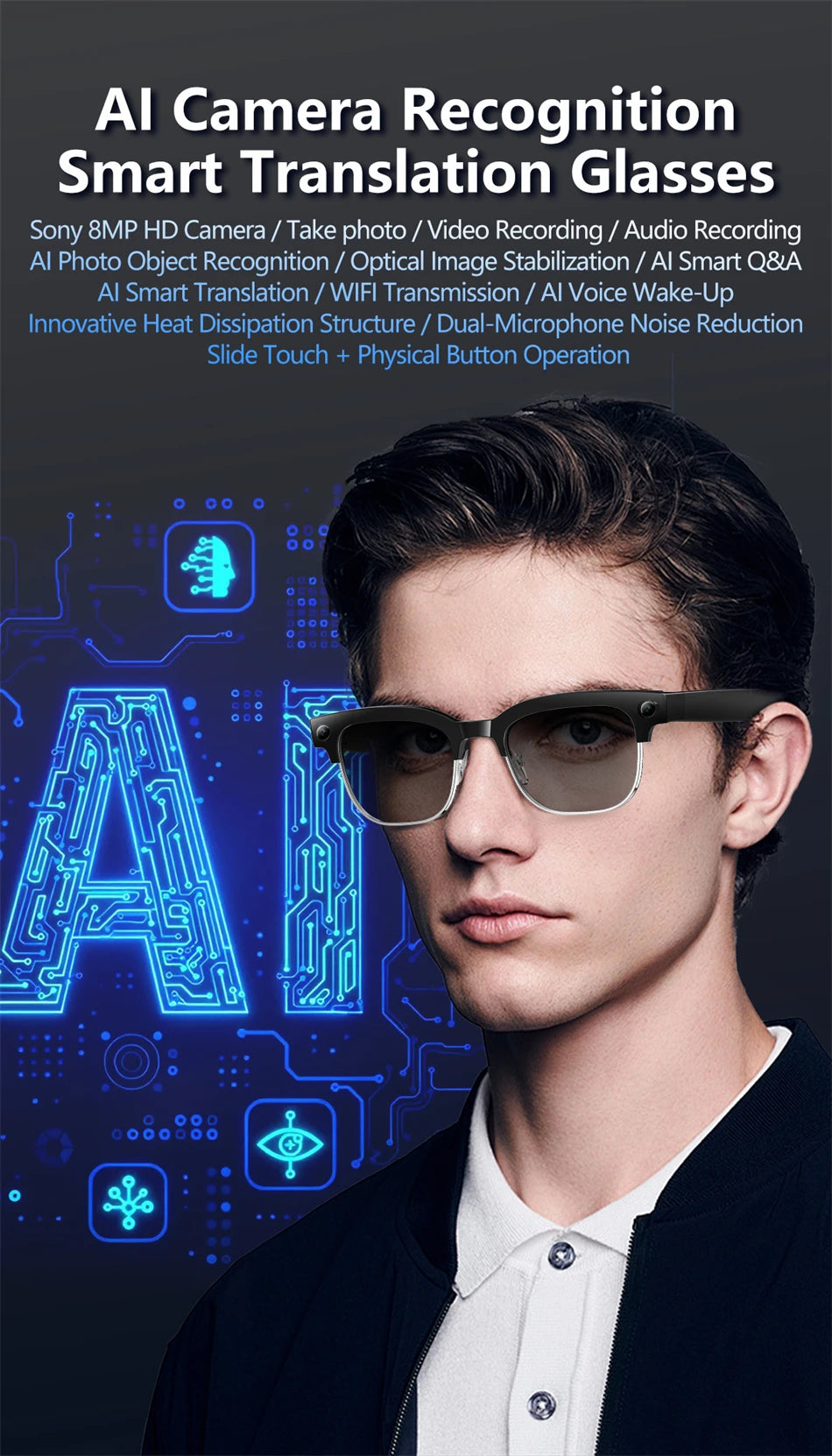 Color-Change Lens 4K Camera Glasses AI Smart Glasses HD Shooting Video Record Call Glasses Waterproof Bluetooth Smart Sunglasses