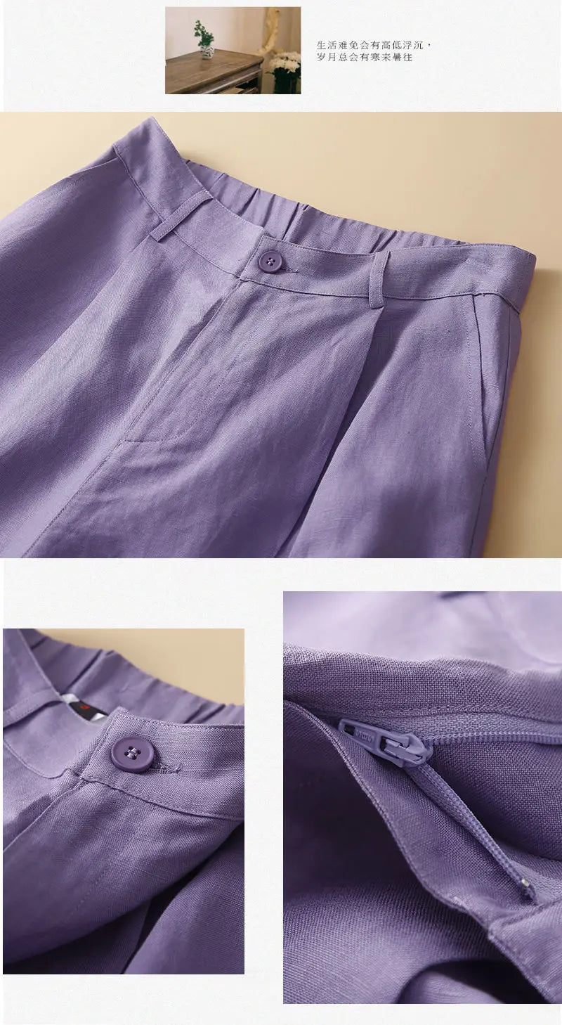 Women's Shorts Cotton Linen High Waisted Short Pants Casual Loose Solid Purple Button Summer Shorts for Women