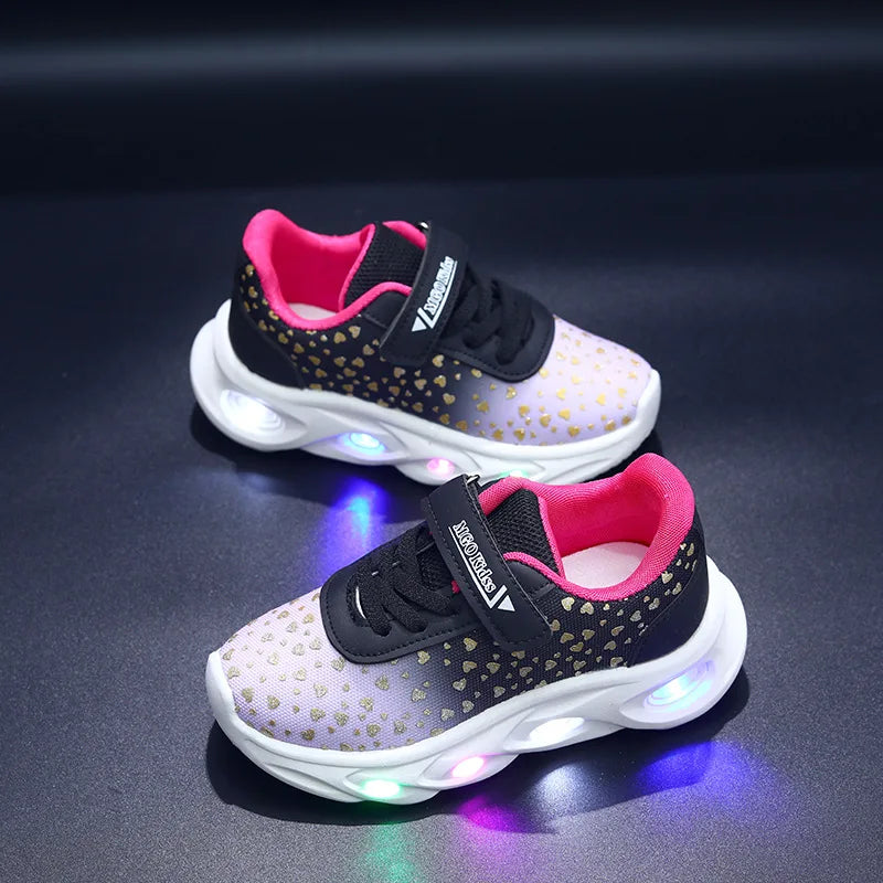 Kids' Casual Shoes Children Led Light Spring Outdoor Sneakers For Breathable Anti-slip Black  Blue Pink Size 21-30