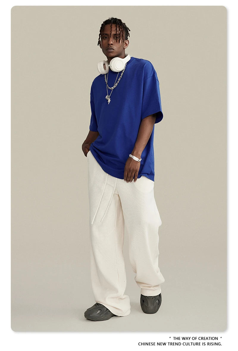 ZODF Trendy Summer 260gsm Cotton Oversized T Shirts For Men Unisex Male Kanye West High Street Solid Tees Brand Tops HY0122