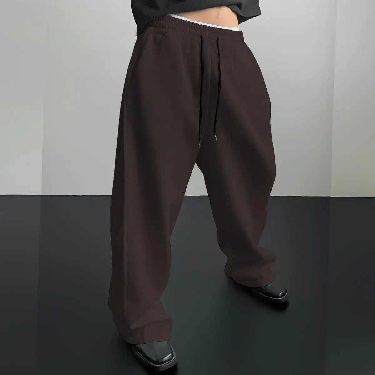 European and American men's waist trousers waist drawstring straight wide-leg loose trousers sports trousers pocket men pants