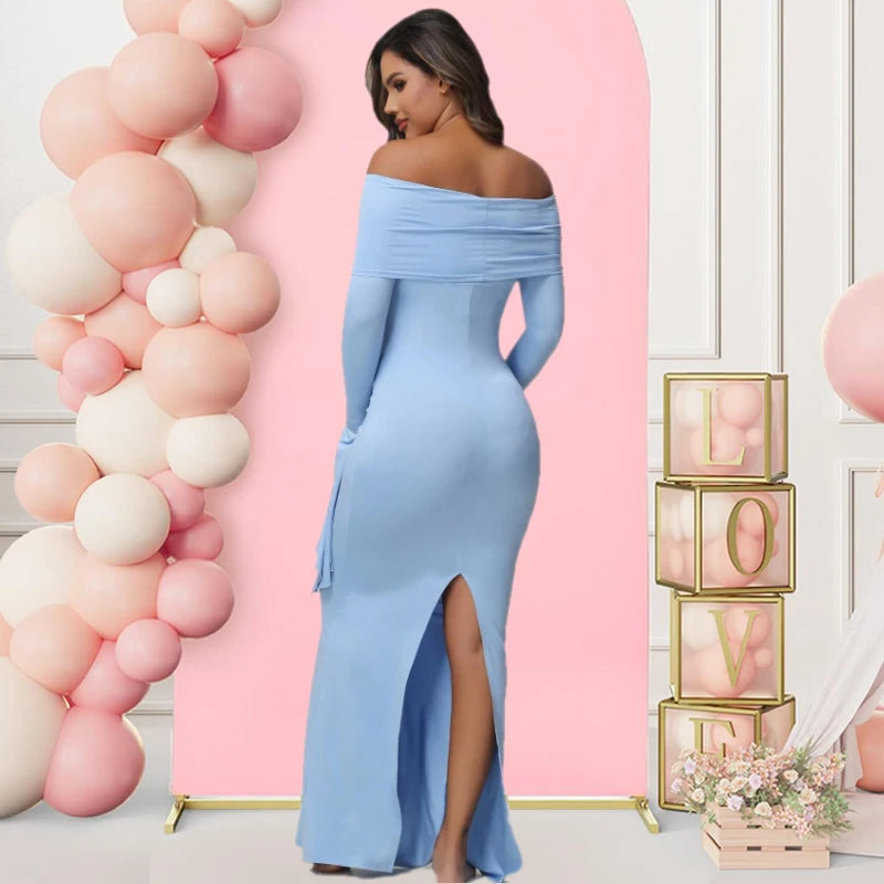 Women Maternity Dresses For Photoshoot Sexy Off Shoulder Long Sleeve Bodycon Pregnancy Baby Shower Maxi Gown