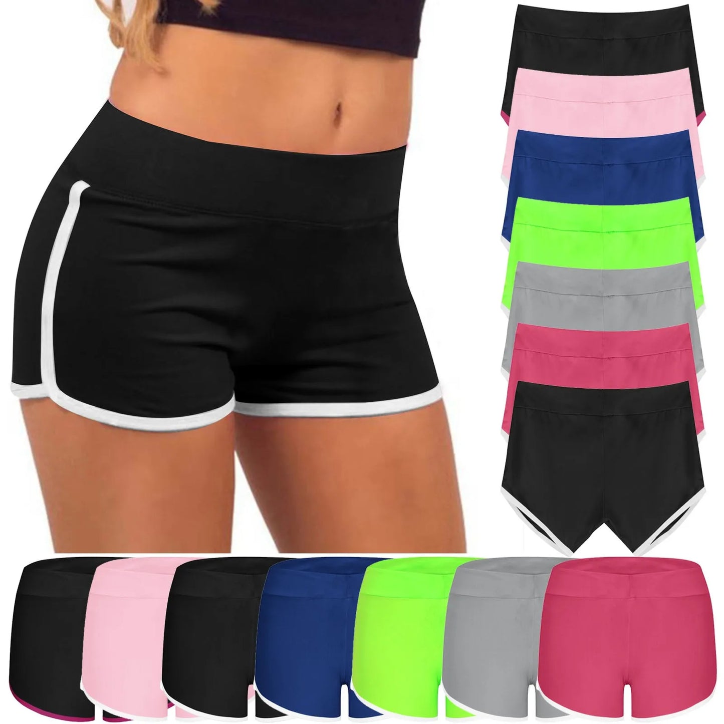 Women Mid Waist Shorts Girl Slim Fit High Stretchy Short Trousers Female Tight Shorts For Ladies Running Shorts Slim Fit Elastic