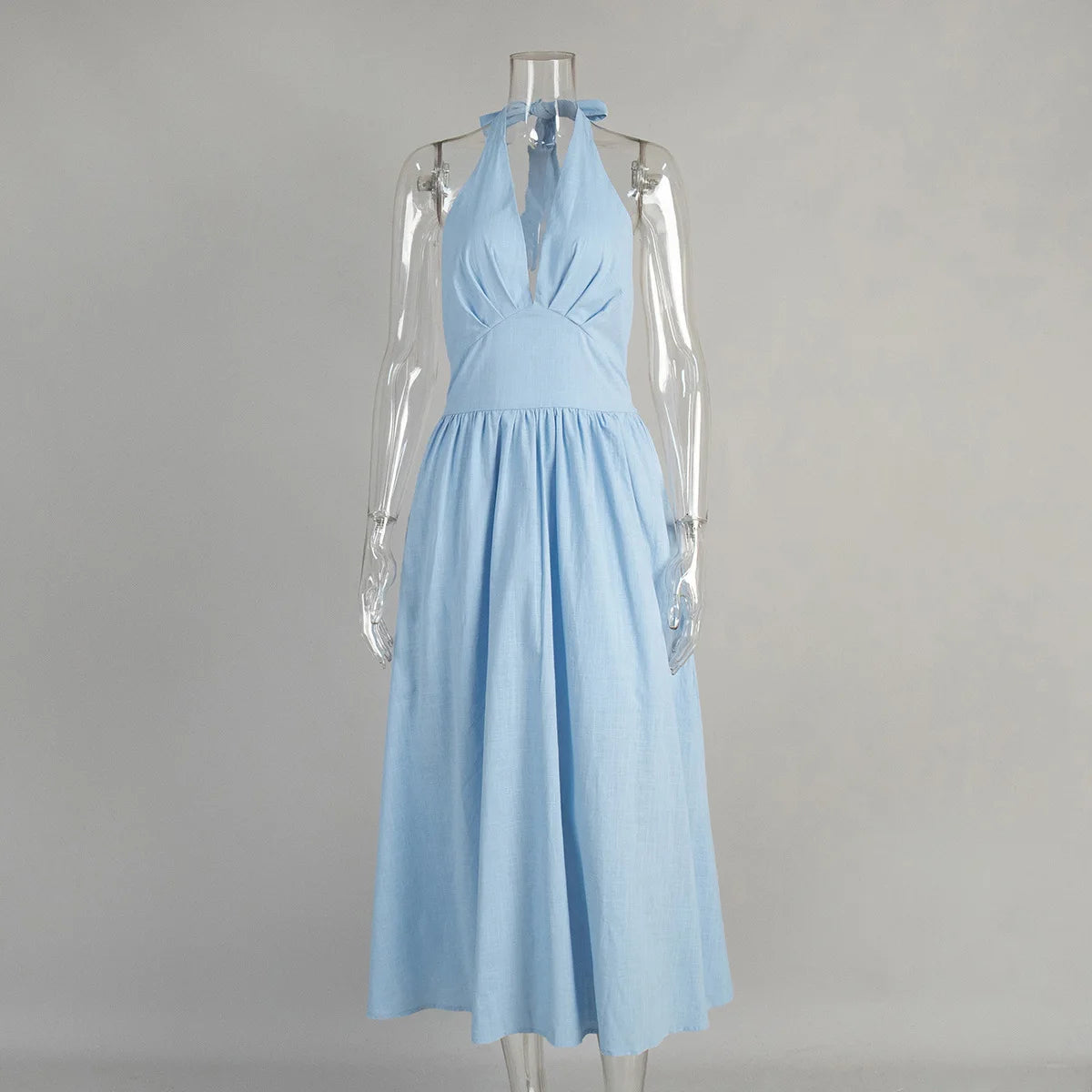 Talenza Spring V-Neck Long Dress Women White High Waist Slim Backless Lace-up Beach Holiday Dress Sleeveless Casual Female Dress