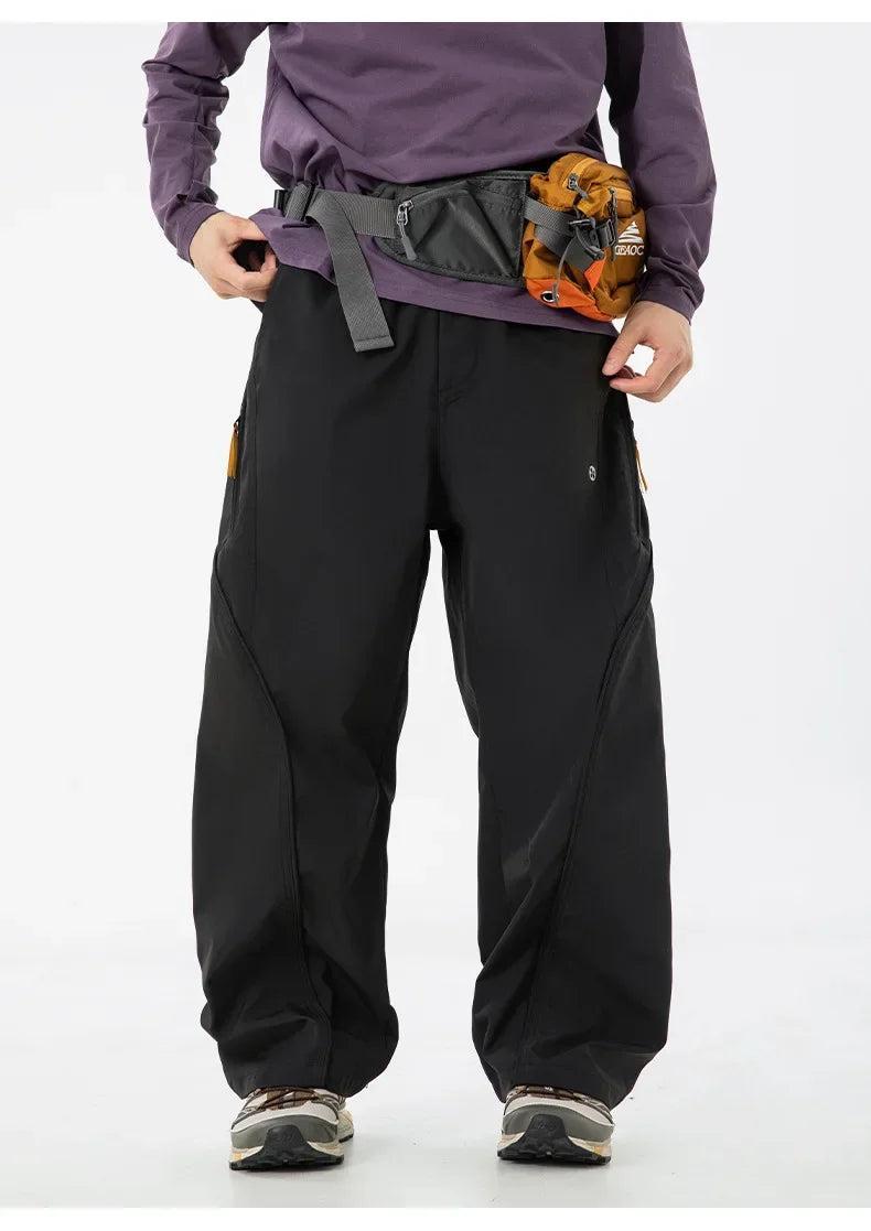 TFETTERS Autumn New Zipper Pocket Men Pants Drawstring Elastic Waist Pants Men Fashion Stitching Design Trouser for Men Clothes