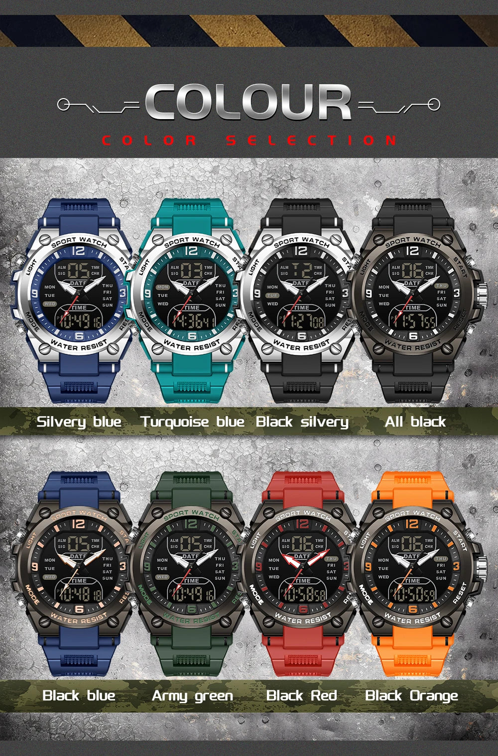 SANDA New Fashion Men Watch Multifunctional Outdoors Sports Waterproof Wristwatch LED Luminous Electronic Digital Men Watches