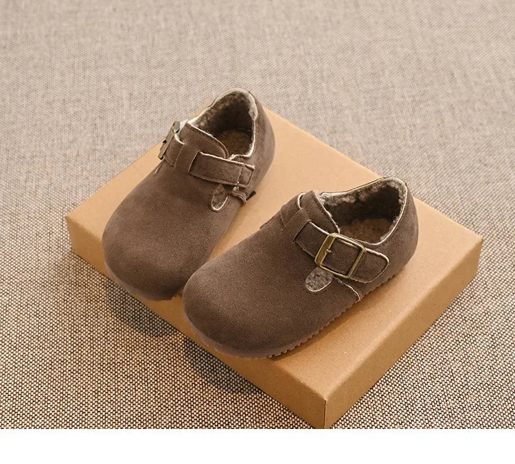 Children Flat Shoes Suede for Winter Kids Moccasins Non-slip Soft Sole 2024 Brand New Boys Girls Leather Shoes Warm Retro Trendy