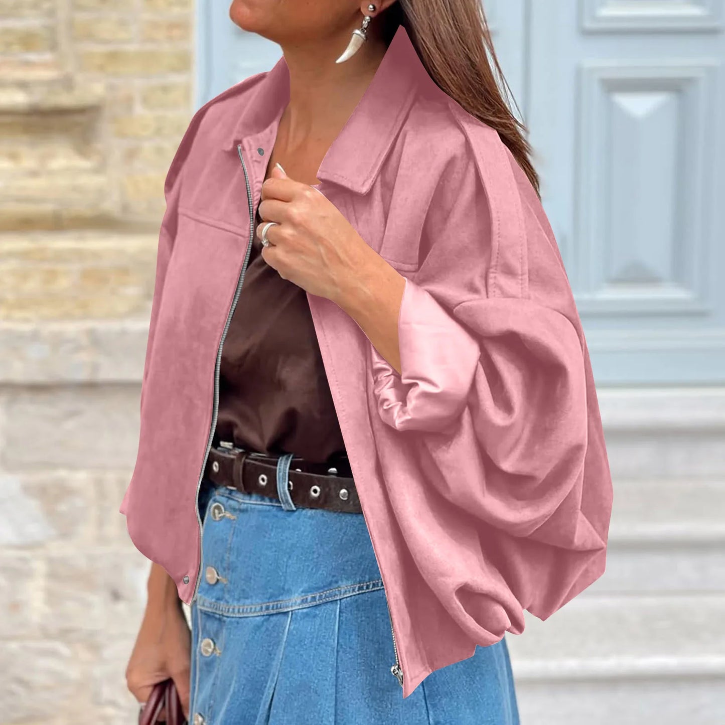 Women's Jacket Fashionable Long Sleeve Zip Up Cropped Coat Autumn Streetwear Cropped Jackets Chic Street Youth Casual Jackets