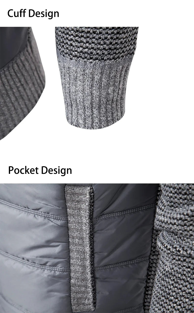 Men Jackets Fleece Cardigan Winter Contrast Splice Knittde Sweater Breathable Thicken Warm Stand Collar Casual Coat Sweater Mens