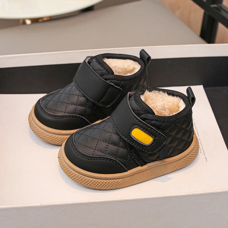 Kids'Casual Shoes Ankle Boots PU Leather Water-Resistant Winter Shoes For Children Anti-slip Warm Pink Black Shoes Size 21-31