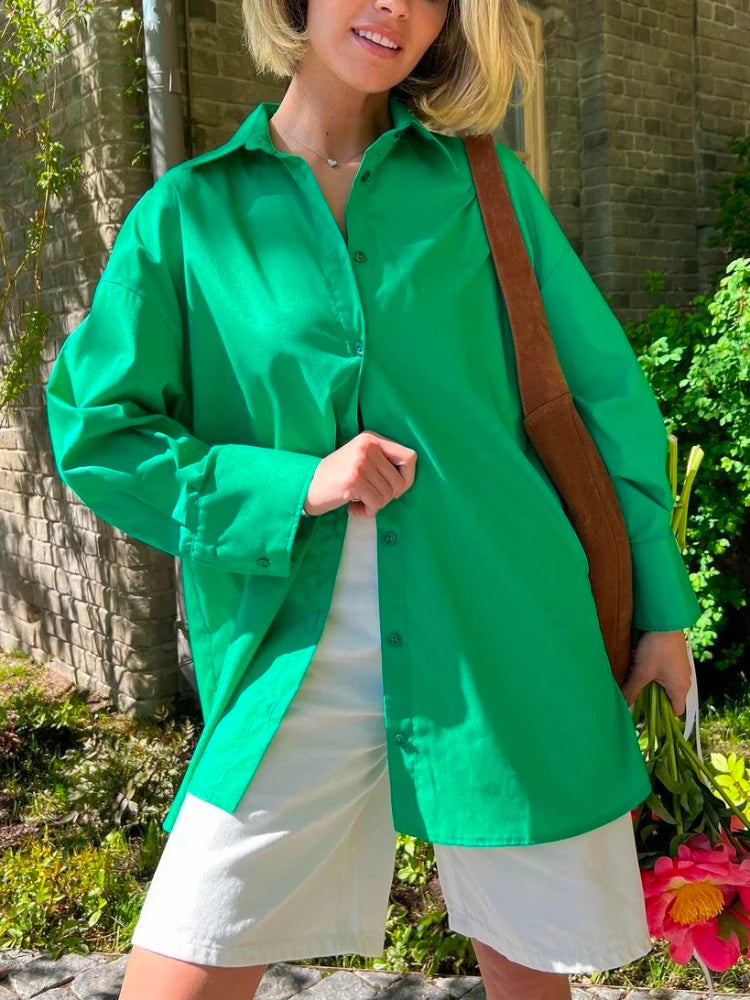 100% Cotton Shirts for Women 2025 Casual Loose Fashion Long Sleeve White Shirt Single Breasted Design Elegant Blouse for Women