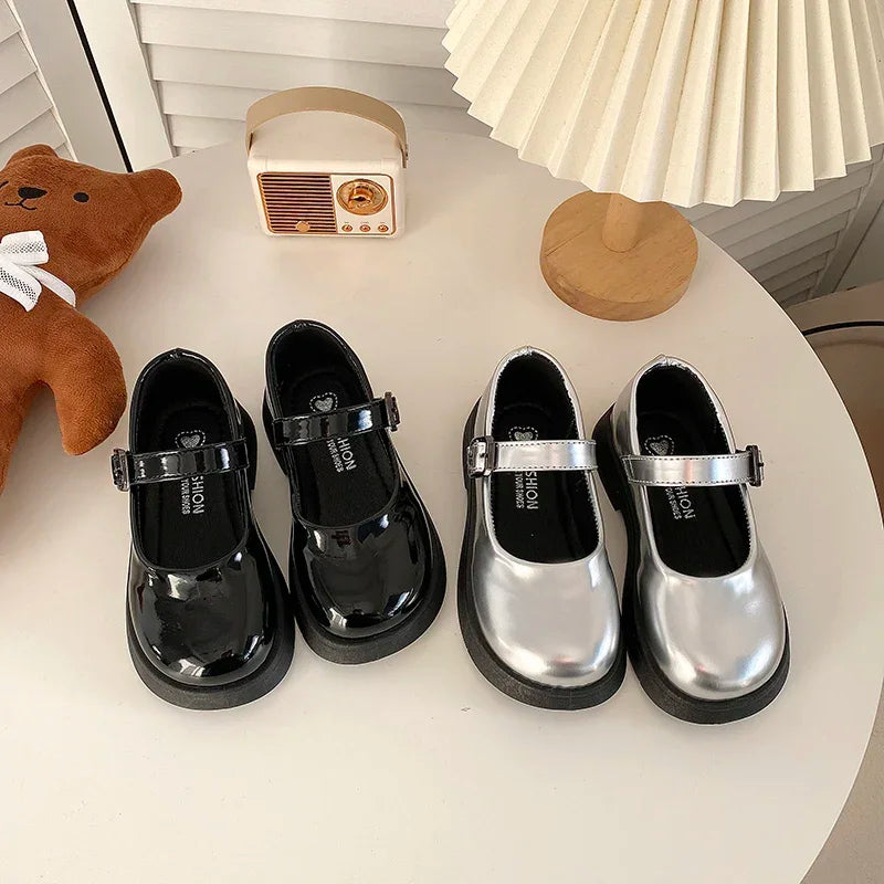 Children Leather Shoes 24-35 Slip-on Round Toe School Sweet Kids Casual Shoe 2025 New Girl's Laofers Pearl Morden Three Colors