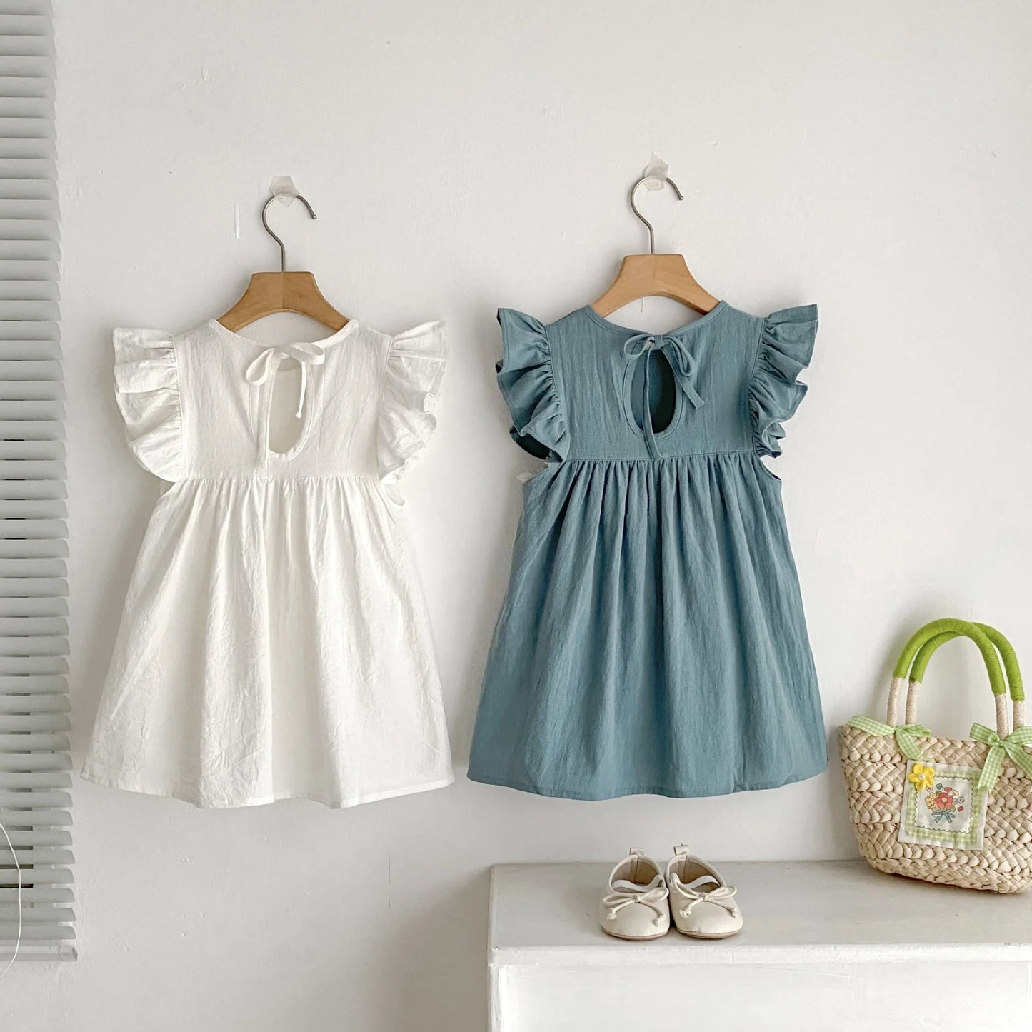 1-6Yrs Kids Clothes Summer Embroidery Dress Baby Girls Clothes Flying Sleeves Dresses Children's Clothing Vestidos Cotton Dress