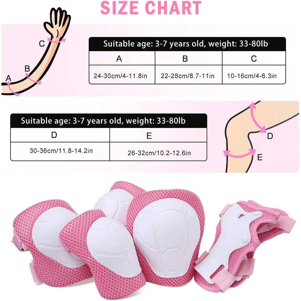 Kids Knee Pads Elbow Pads Age 3-7 Toddler Boys Girls, 6 In 1 Protective Gear Safety Set with Wrist Guard for Skating Cycling New