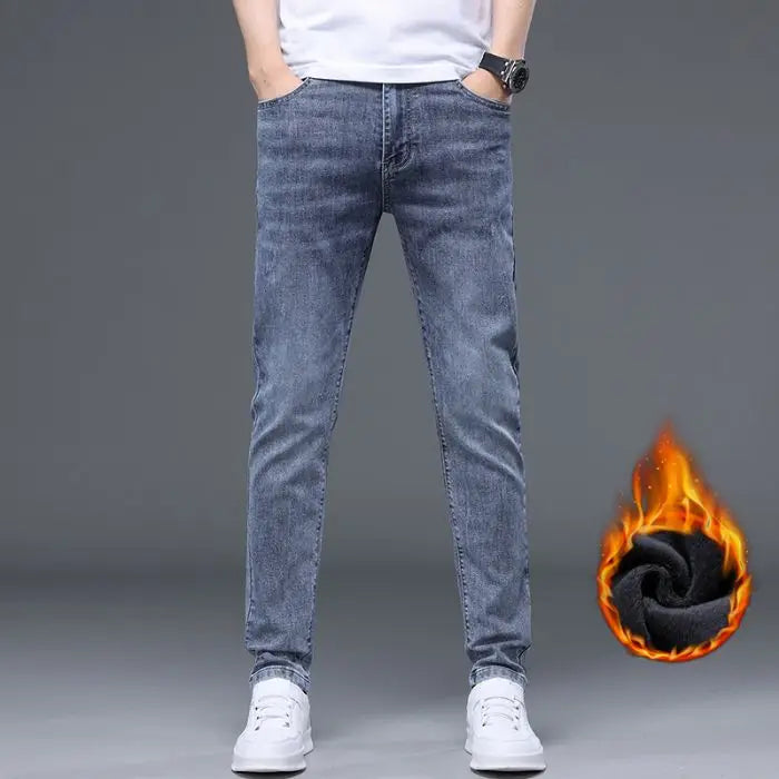 Fleece Thermal Autumn Winter Denim Jeans for Men Pants Warm Thicken Straight Stretch Clothing Fashion Street Causal Denim Pants