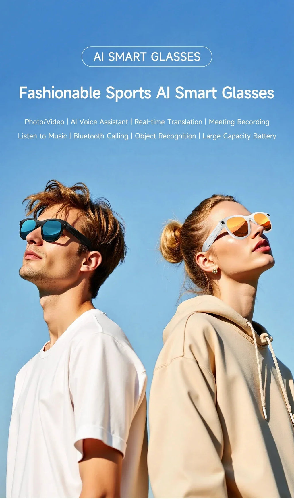 2025 Smart Glasses Photography Video AI Intelligent Interactive Translation Smart Sunglasses Bluetooth Call Music Play For IOS