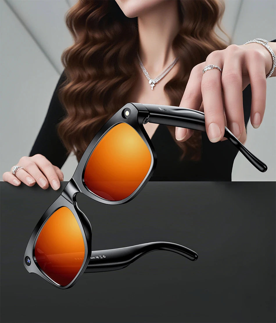 Smart Glasses 100W Camera Anti-shake Video Recording Music Control Photo Recognition Bluetooth Call Sports Sunglasses Waterproof