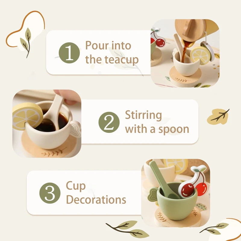 Kids Wooden Montessori Toys Afternoon Tea Set Pretend Play Kitchen Food Learning Role Play Game Baby Early Educational Toys Gift