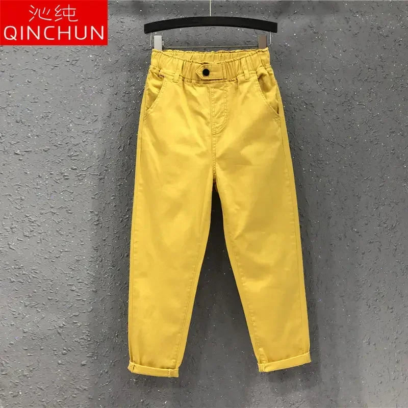 Woman Jeans Pants Denim Cropped Women's Autumn Casual Pants Elastic Waist Loose Feet Pantalones Vaqueros Mujer